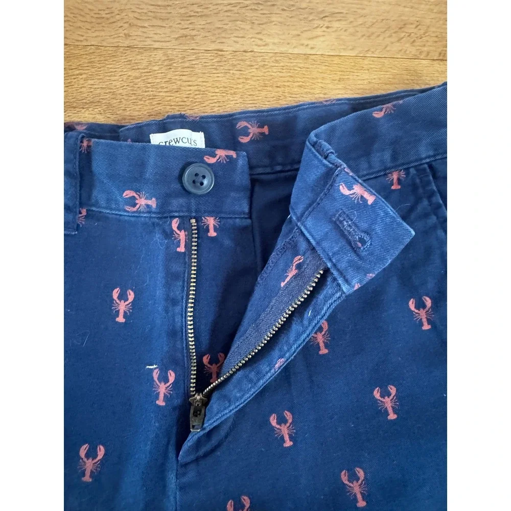 Crewcuts J.Crew Boys Navy Blue Lobster Print Chino Shorts Size 8 Nautical Preppy